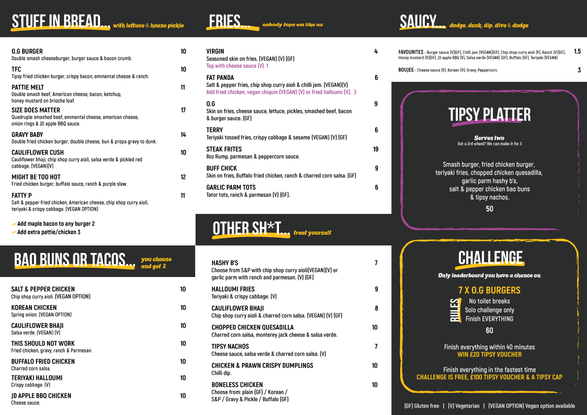 Tipsy Chef Menu